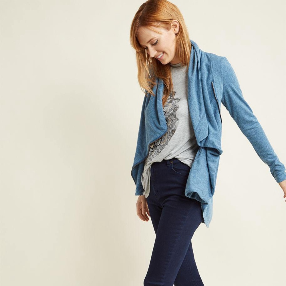 ModCloth Airports Greeting Cardigan Blue